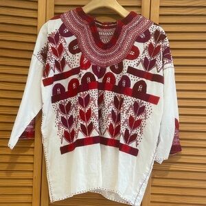 Hand Embroidered Red and White Women's Top